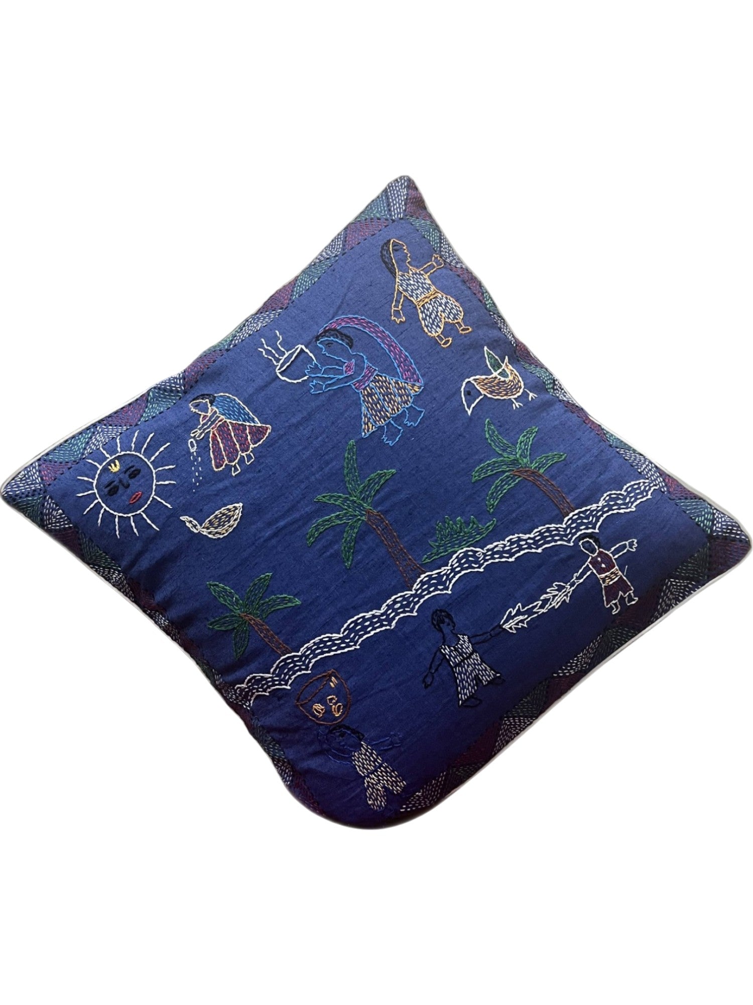 HAND-CRAFTED SUJNI NAVY BLUE CUSHION COVER